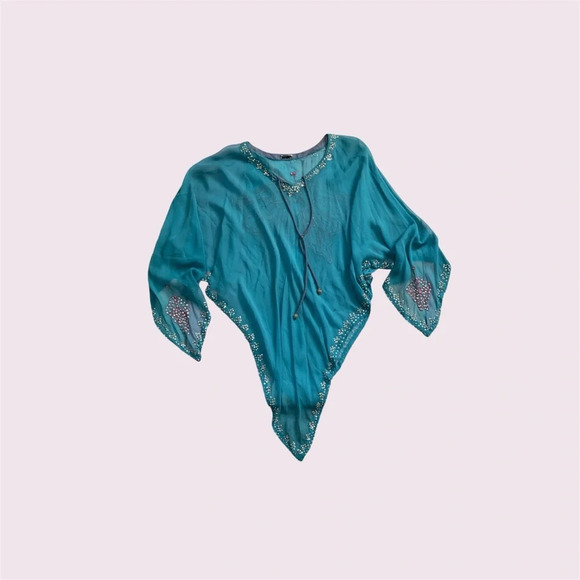 Beautiful vintage silk butterfly tunic top sheer flowy - Picture 1 of 8